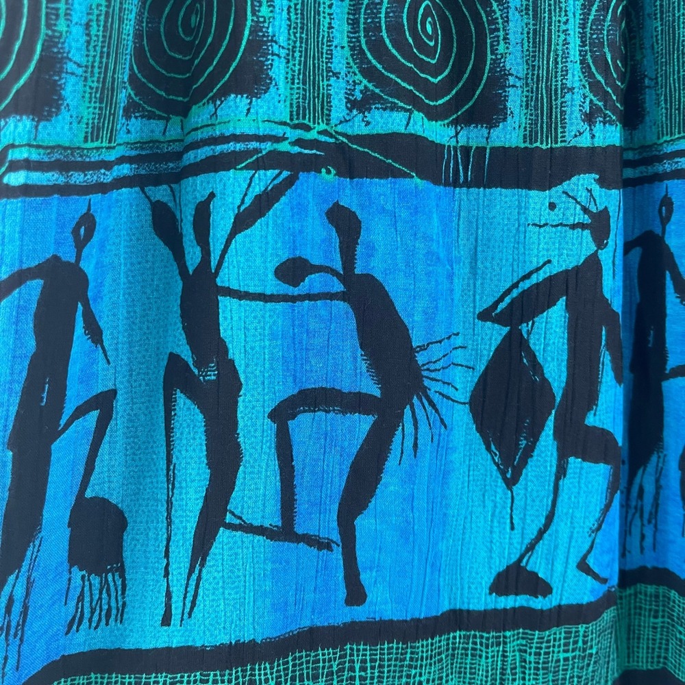 Vintage 90s Tribal Print Maxi Skirt African Dancer Boho Festival Drape Faux Wrap - Picture 3 of 11